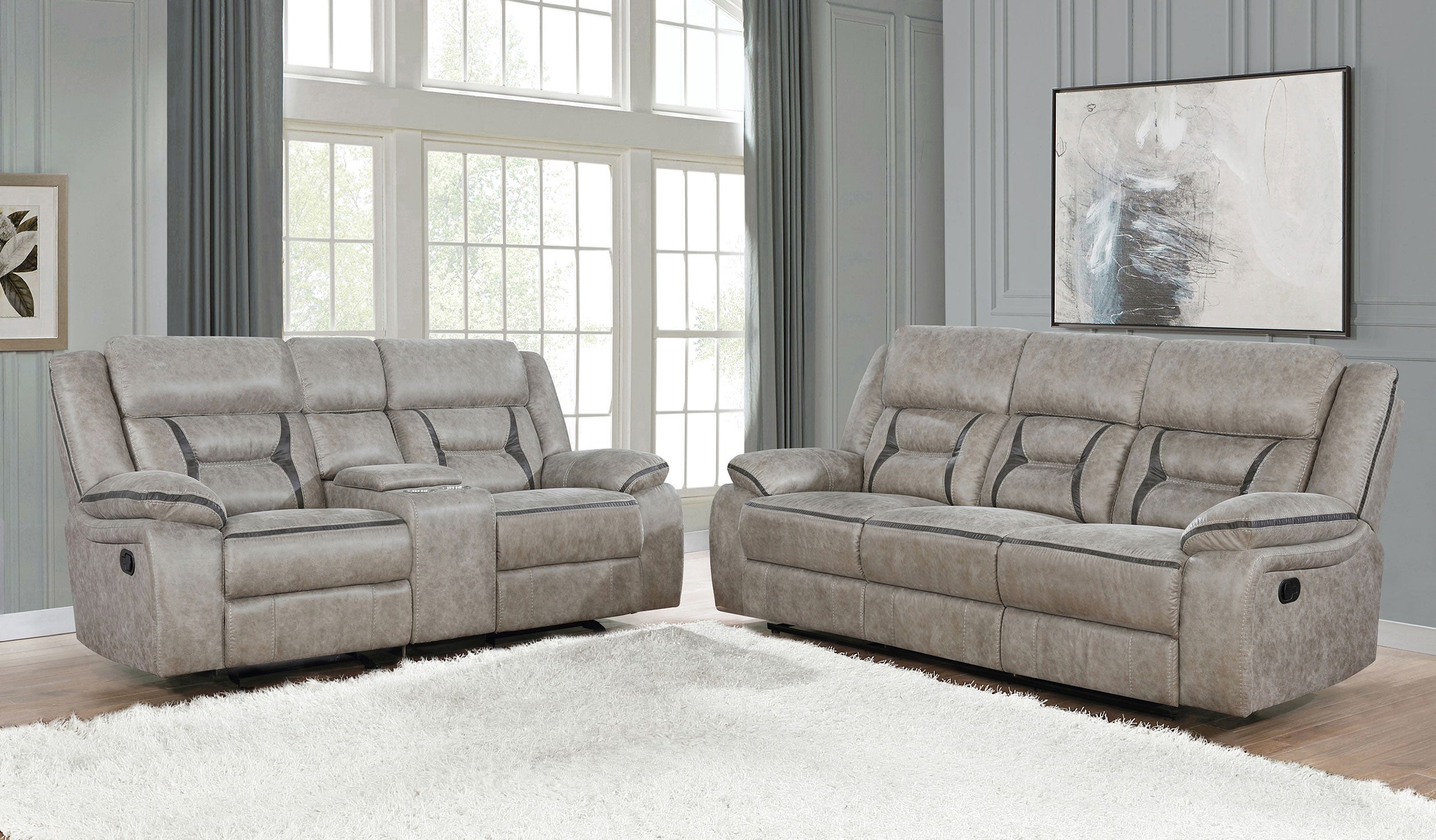 Tampa Furniture Outlet - Coaster - Greer 2-piece Upholstered Reclining Sofa Set Taupe - 651351-S2