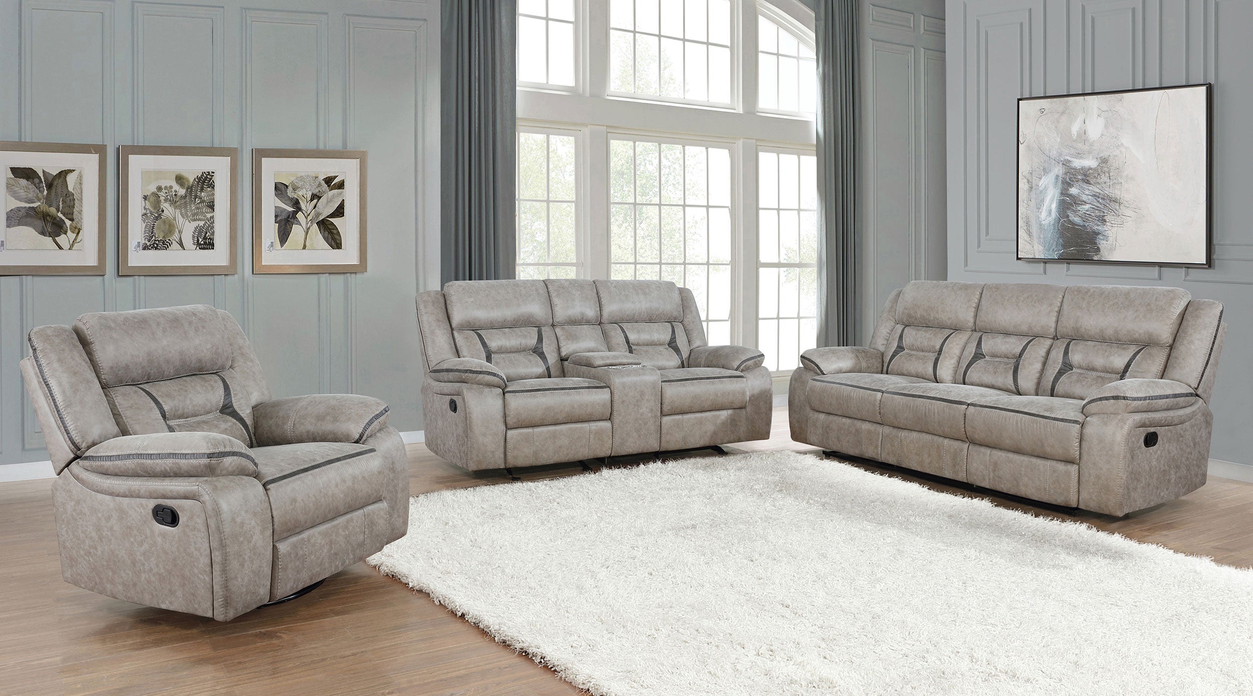 Tampa Furniture Outlet - Coaster - Greer 3-piece Upholstered Reclining Sofa Set Taupe - 651351-S3