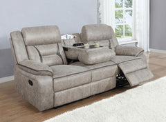 Tampa Furniture Outlet - Coaster - Greer Upholstered Motion Reclining Sofa Taupe - 651351