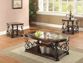 Tampa Furniture Outlet - Coaster - Laney 3-piece Glass Top Coffee and End Table Set Dark Merlot - 702448-S3