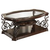 Tampa Furniture Outlet - Coaster - Laney 1-shelf Glass Top Rectangular Coffee Table Deep Merlot - 702448