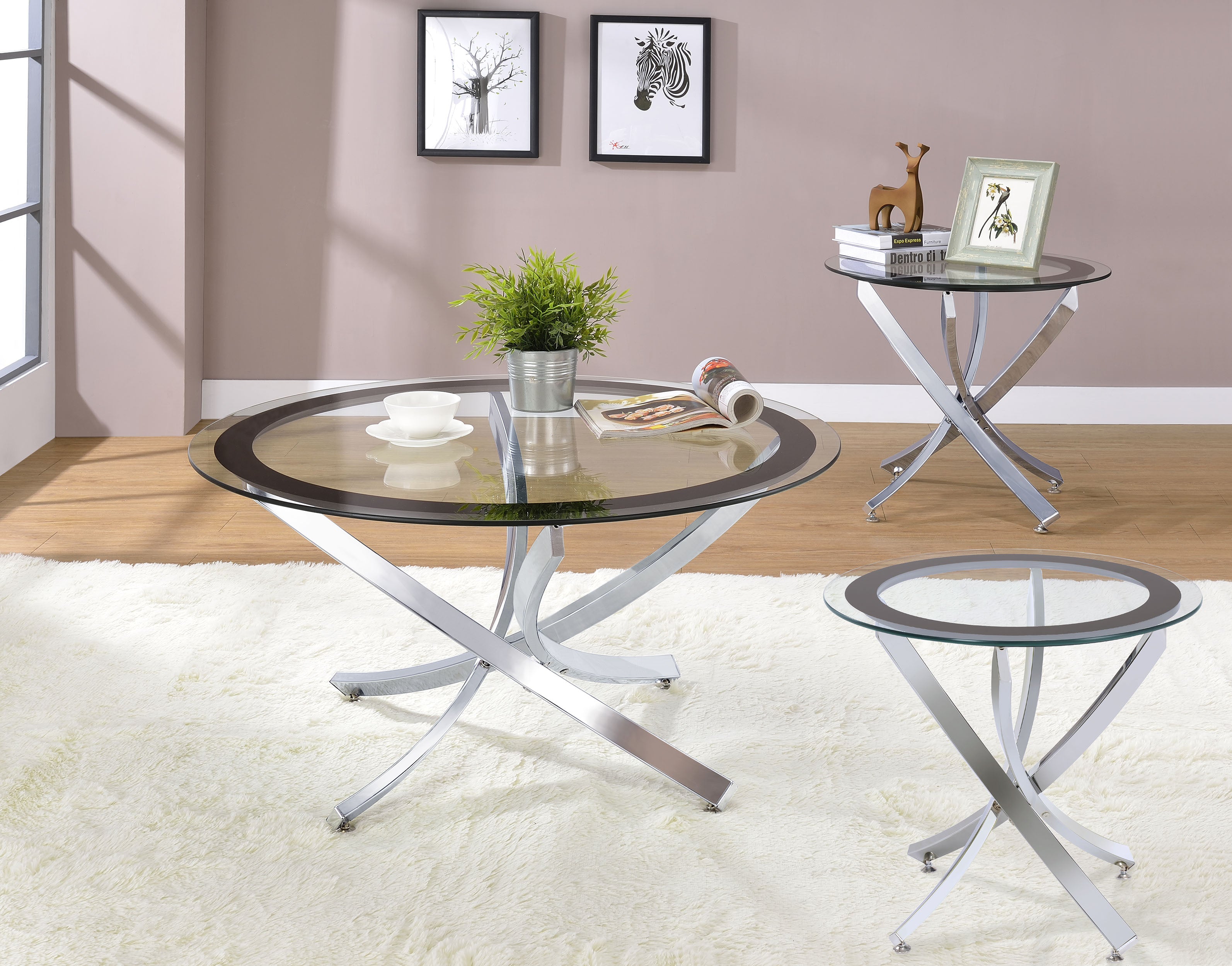 Tampa Furniture Outlet - Coaster - Brooke 3-piece Round Coffee and End Table Set Chrome - 702588-S3
