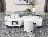Tampa Furniture Outlet - Coaster - Buckley 3-piece Coffee Table and Stools Set White High Gloss - 703400