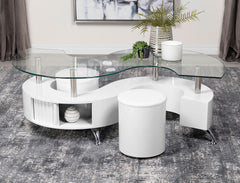 Tampa Furniture Outlet - Coaster - Buckley 3-piece Coffee Table and Stools Set White High Gloss - 703400