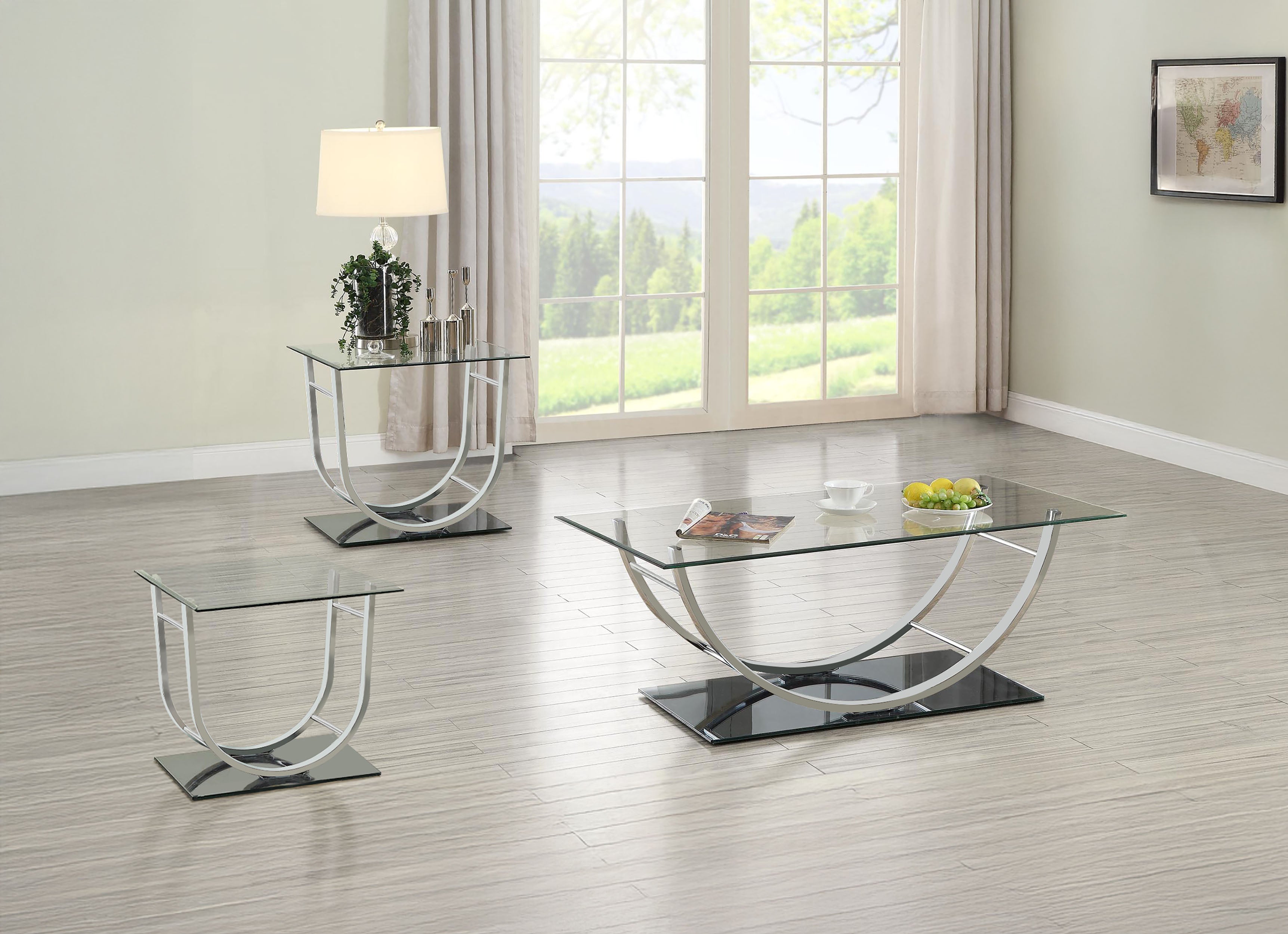 Tampa Furniture Outlet - Coaster - Danville 3-piece Glass Top Coffee and End Table Set Chrome - 704988-S3