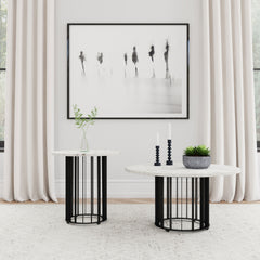 Tampa Furniture Outlet - Coaster - Haven 2-piece Round Marble Coffee and End Table Set Black - 706208-S2