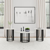 Tampa Furniture Outlet - Coaster - Haven 3-piece Round Marble Coffee and End Table Set Black - 706208-S3