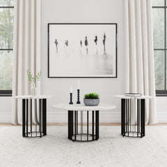 Tampa Furniture Outlet - Coaster - Haven 3-piece Round Marble Coffee and End Table Set Black - 706208-S3
