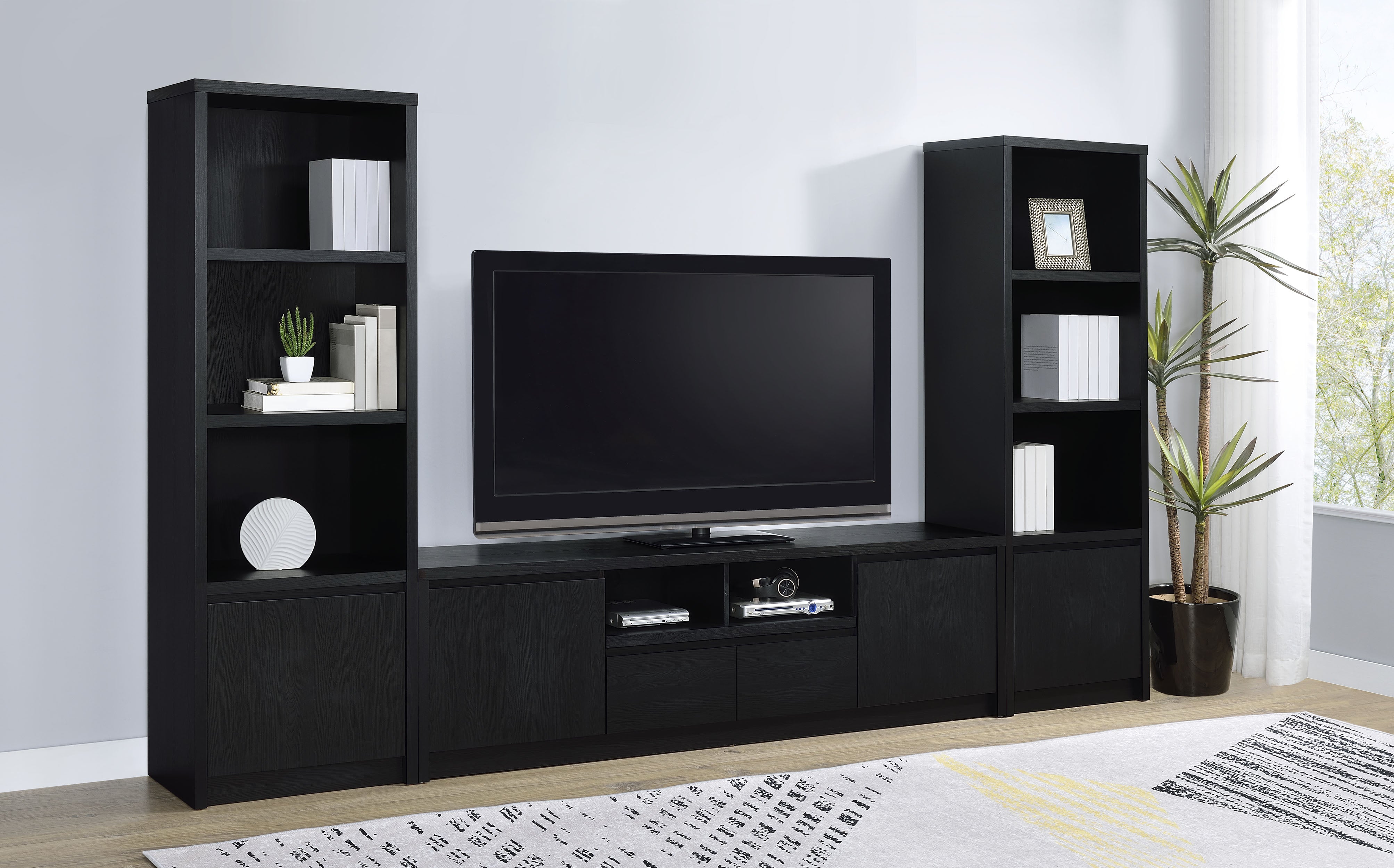 Tampa Furniture Outlet - Coaster - Winfield 3-piece Entertainment Center 78-inch TV Stand Black - 706223-SET