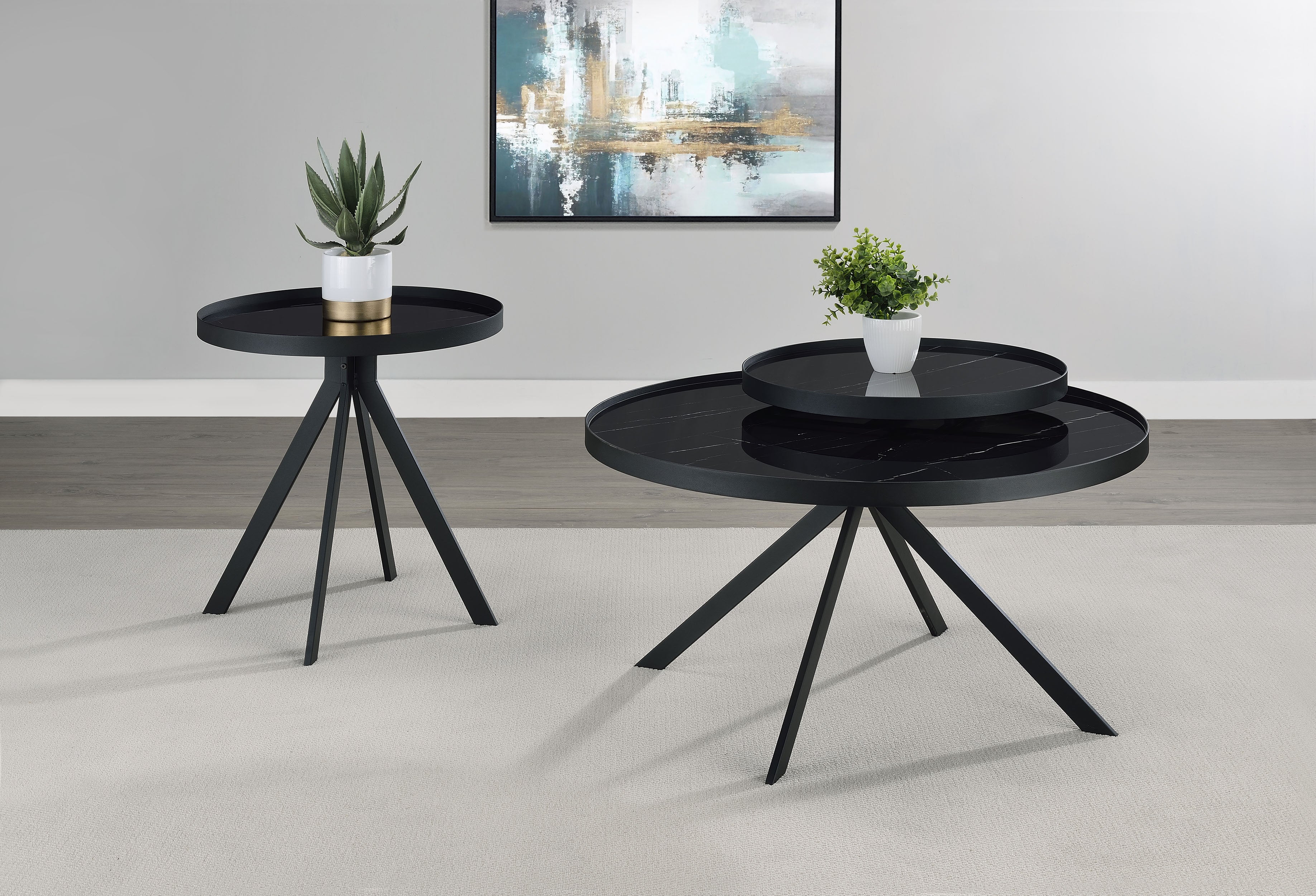 Tampa Furniture Outlet - Coaster - Briggs 2-piece Round Coffee and End Table Set Black - 706268-S2