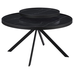 Tampa Furniture Outlet - Coaster - Briggs Round Marble Printed Glass Top Coffee Table Black - 706268