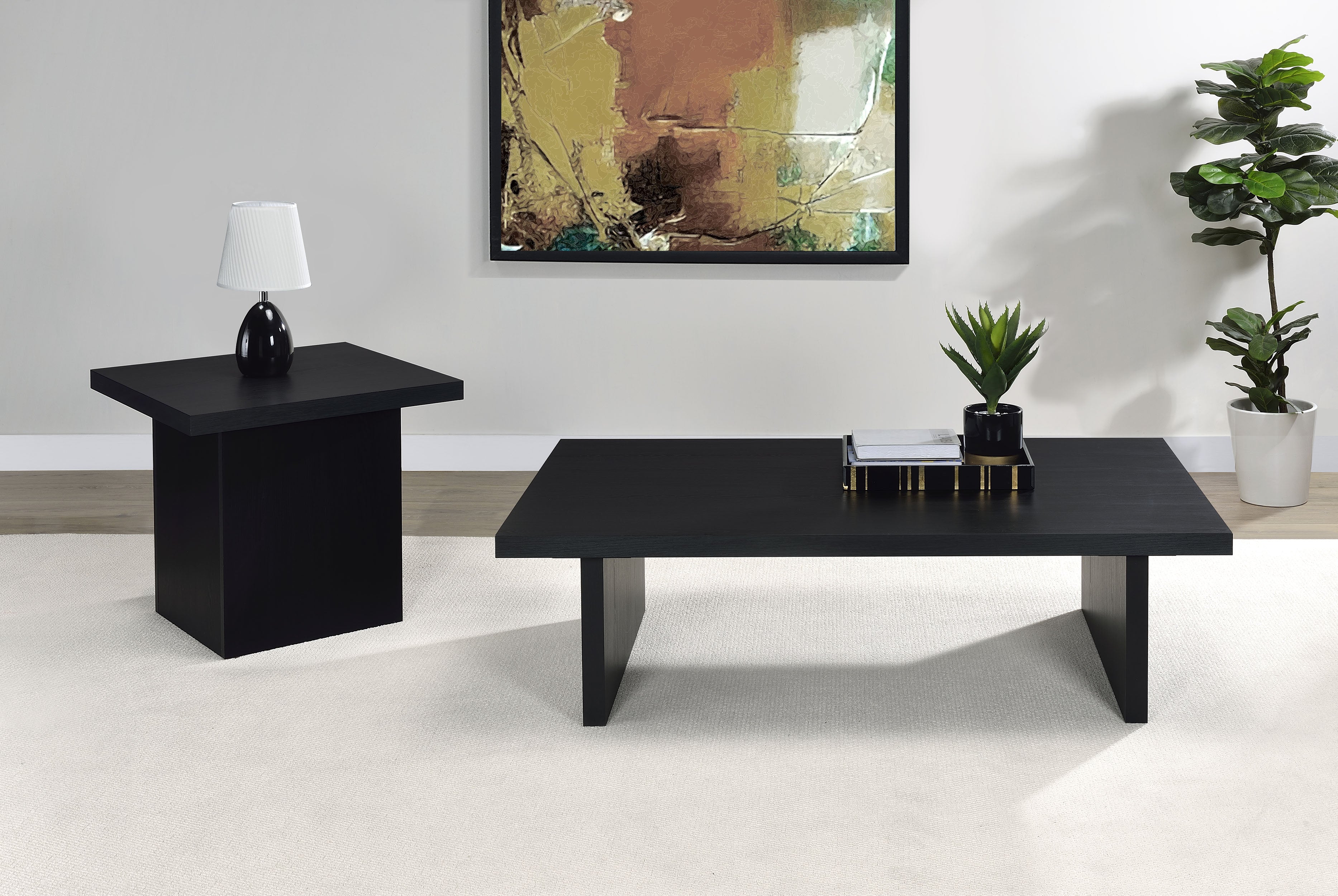 Tampa Furniture Outlet - Coaster - Max 2-piece Rectangular Coffee and End Table Set Black - 706278-S2