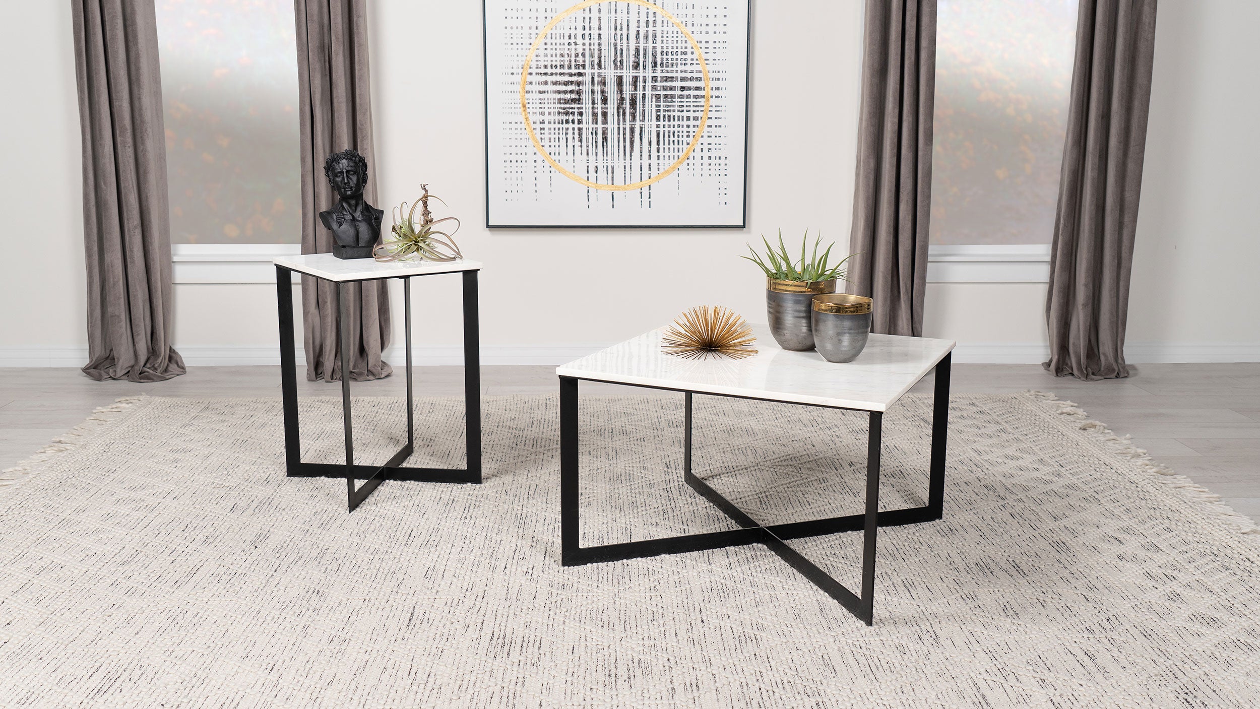 Tampa Furniture Outlet - Coaster - Tobin 2-piece Marble Top Coffee and End Table Set White - 707698-S2