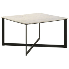 Tampa Furniture Outlet - Coaster - Tobin Square Marble Top Coffee Table White and Black - 707698
