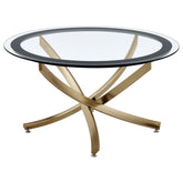 Tampa Furniture Outlet - Coaster - Brooke Round Glass Top Coffee Table Metal Base Brass - 707888