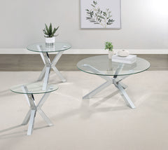 Tampa Furniture Outlet - Coaster - Kenzie 3-piece Round Coffee and End Table Set Chrome - 708128-S3