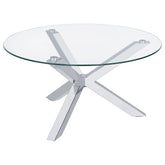 Tampa Furniture Outlet - Coaster - Kenzie Round Tempered Glass Top Cocktail Coffee Table Chrome - 708128