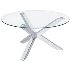 Tampa Furniture Outlet - Coaster - Kenzie Round Tempered Glass Top Cocktail Coffee Table Chrome - 708128