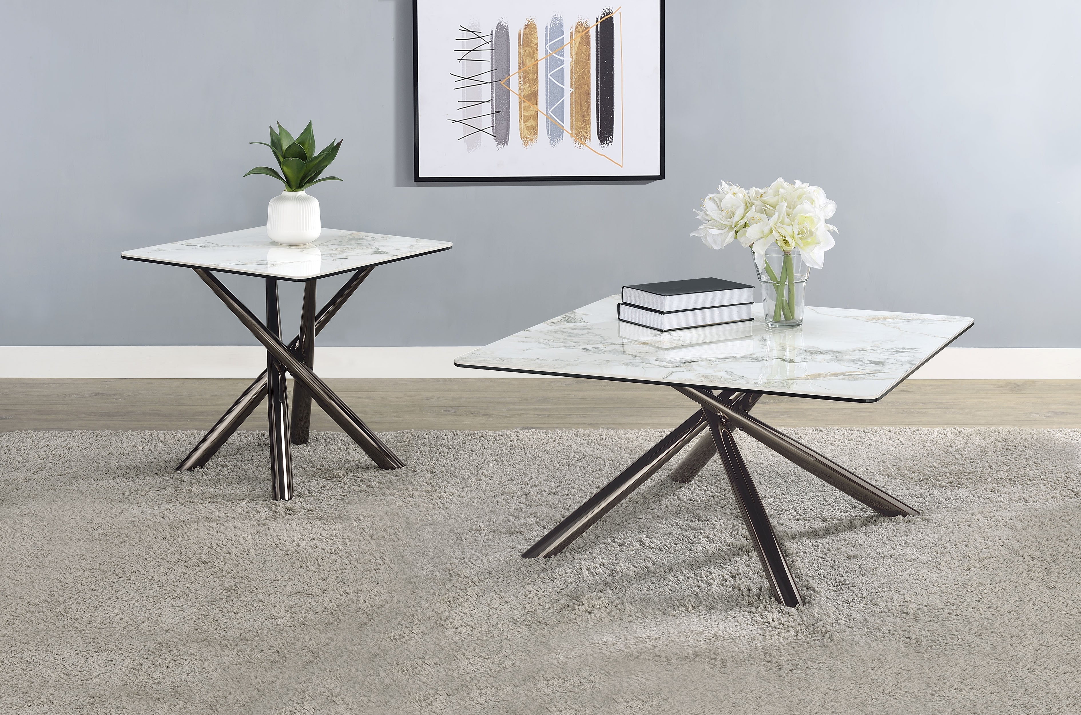 Tampa Furniture Outlet - Coaster - Carvell 2-piece Square Coffee and End Table Set Mirage White - 708138-S2
