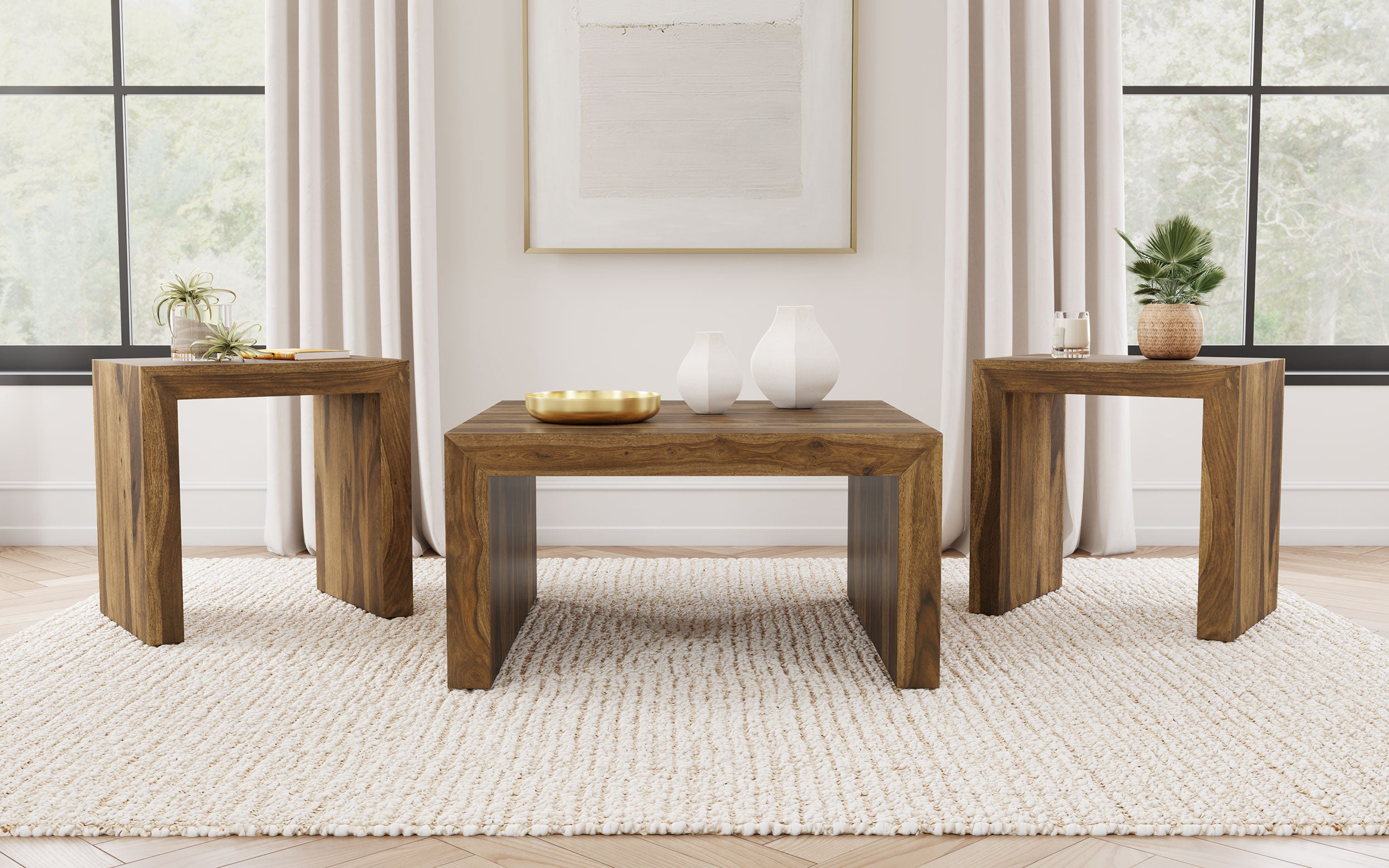 Tampa Furniture Outlet - Coaster - Odilia 3-piece Solid Wood Coffee and End Table Set Auburn - 708418-S3