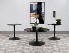 Tampa Furniture Outlet - Coaster - Ganso 3-piece Round Glass Top Coffee and End Table Set Black - 709688-S3