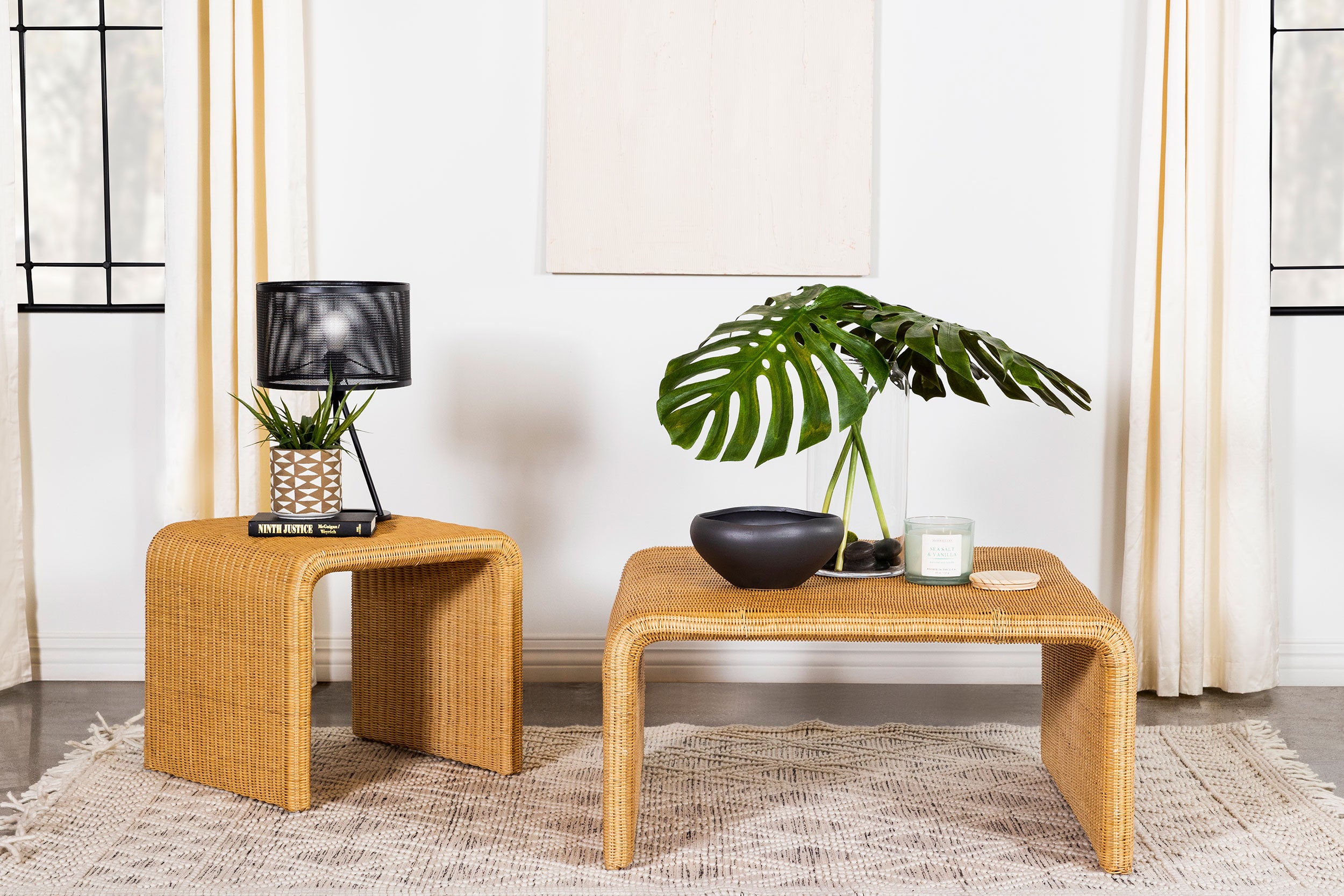Tampa Furniture Outlet - Coaster - Cahya 2-piece Rattan Coffee and End Table Set Natural - 709818-S2