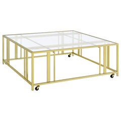 Tampa Furniture Outlet - Coaster - Adri Square Glass Top Coffee Table with Casters Matte Brass - 710188