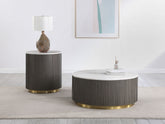 Tampa Furniture Outlet - Coaster - Jason 2-piece Round White Marble Coffee Table Set Charcoal - 710418-S2