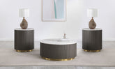 Tampa Furniture Outlet - Coaster - Jason 3-piece Round White Marble Coffee Table Set Charcoal - 710418-S3