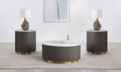 Tampa Furniture Outlet - Coaster - Jason 3-piece Round White Marble Coffee Table Set Charcoal - 710418-S3