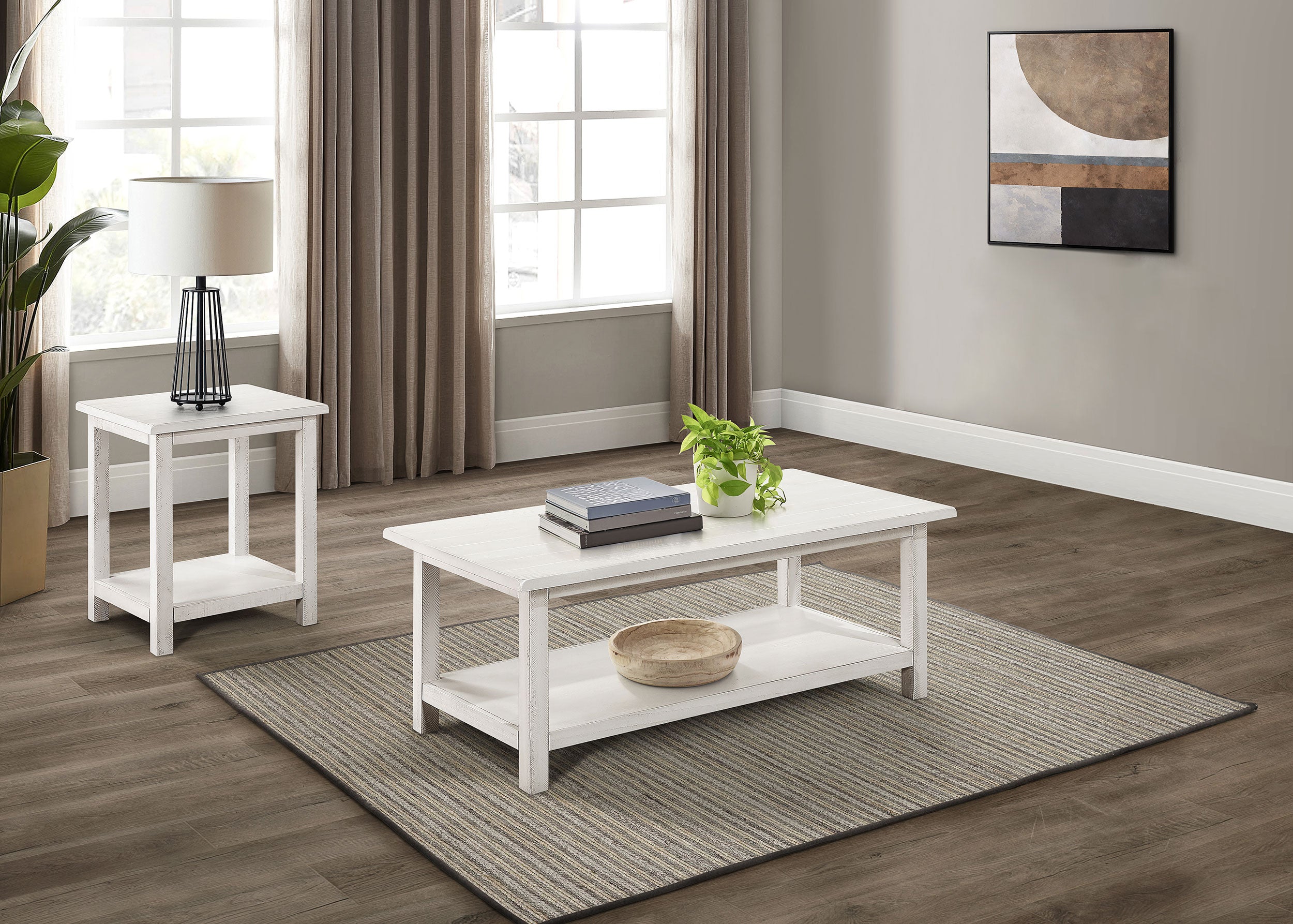 Tampa Furniture Outlet - Coaster - Payne 2-piece Coffee and End Table Set Distressed White - 710558-S2A