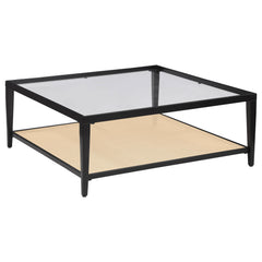 Tampa Furniture Outlet - Coaster - Amherst Glass Top Metal with Cane Shelf Coffee Table Black - 710658