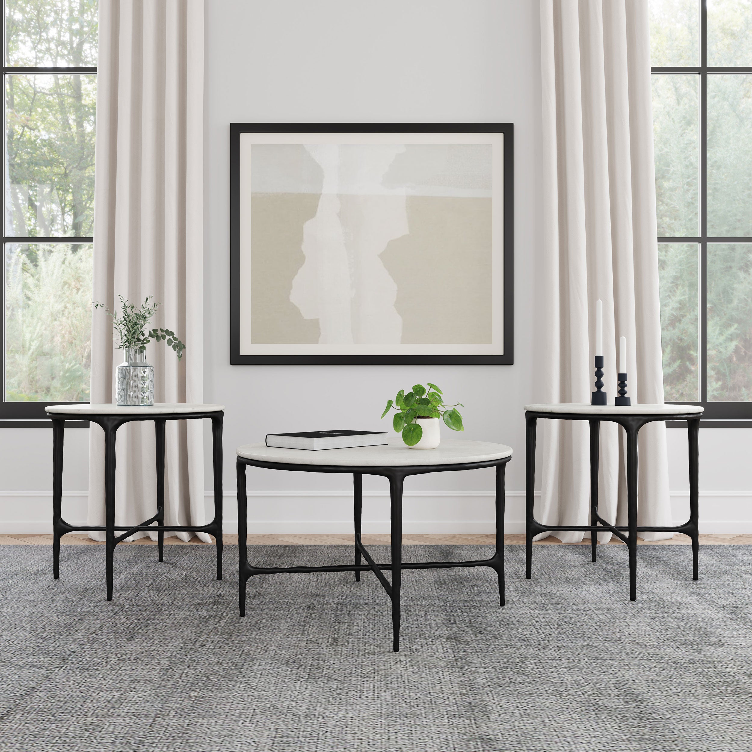 Tampa Furniture Outlet - Coaster - Hermas 3-piece Round Marble Coffee and End Table Set White - 710738-S3