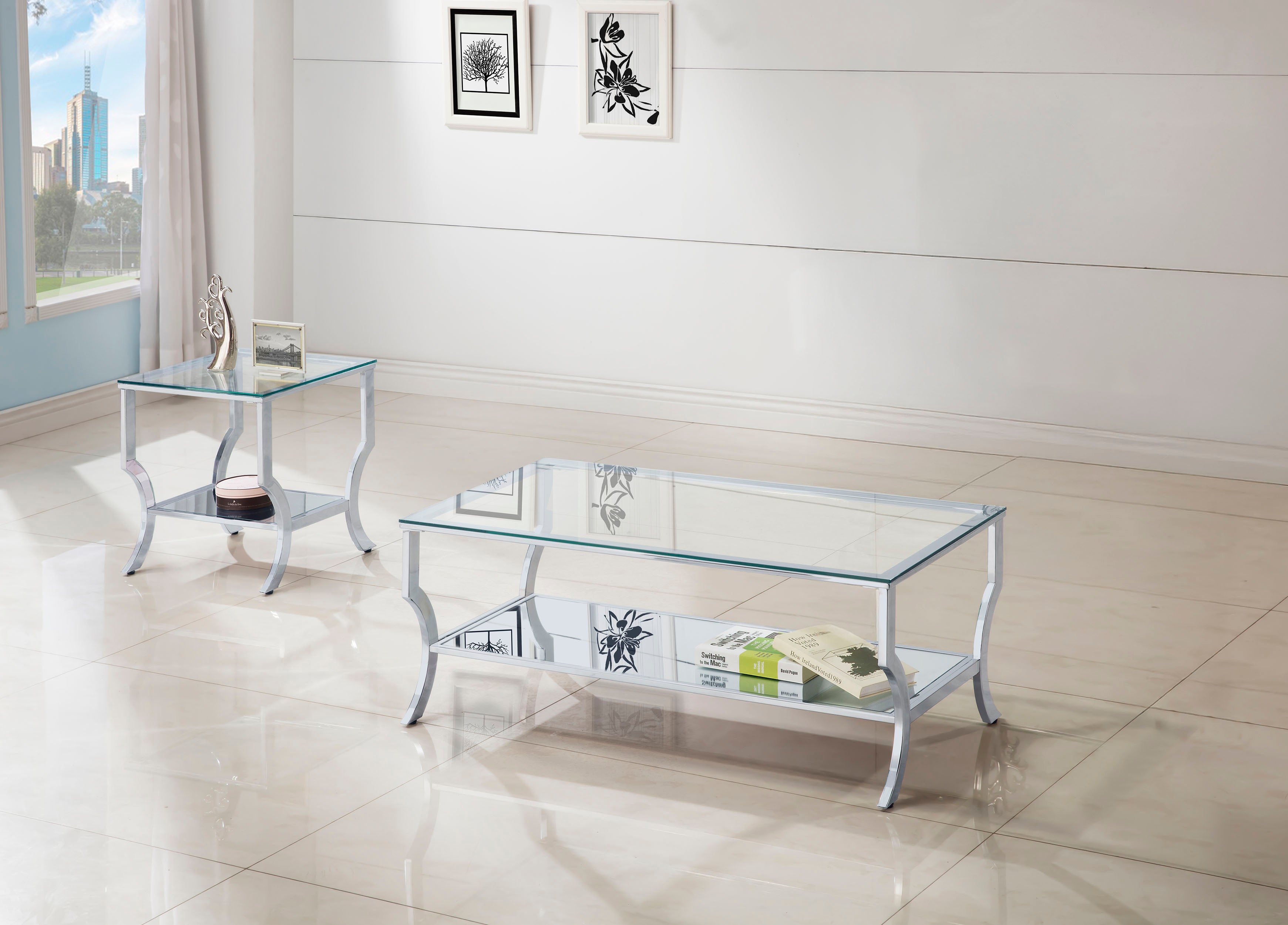 Tampa Furniture Outlet - Coaster - Saide 2-piece Glass Top Coffee and End Table Set Chrome - 720338-S2