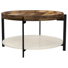 Tampa Furniture Outlet - Coaster - Adhvik Round Wood Top Marble Shelf Coffee Table Natural - 721888