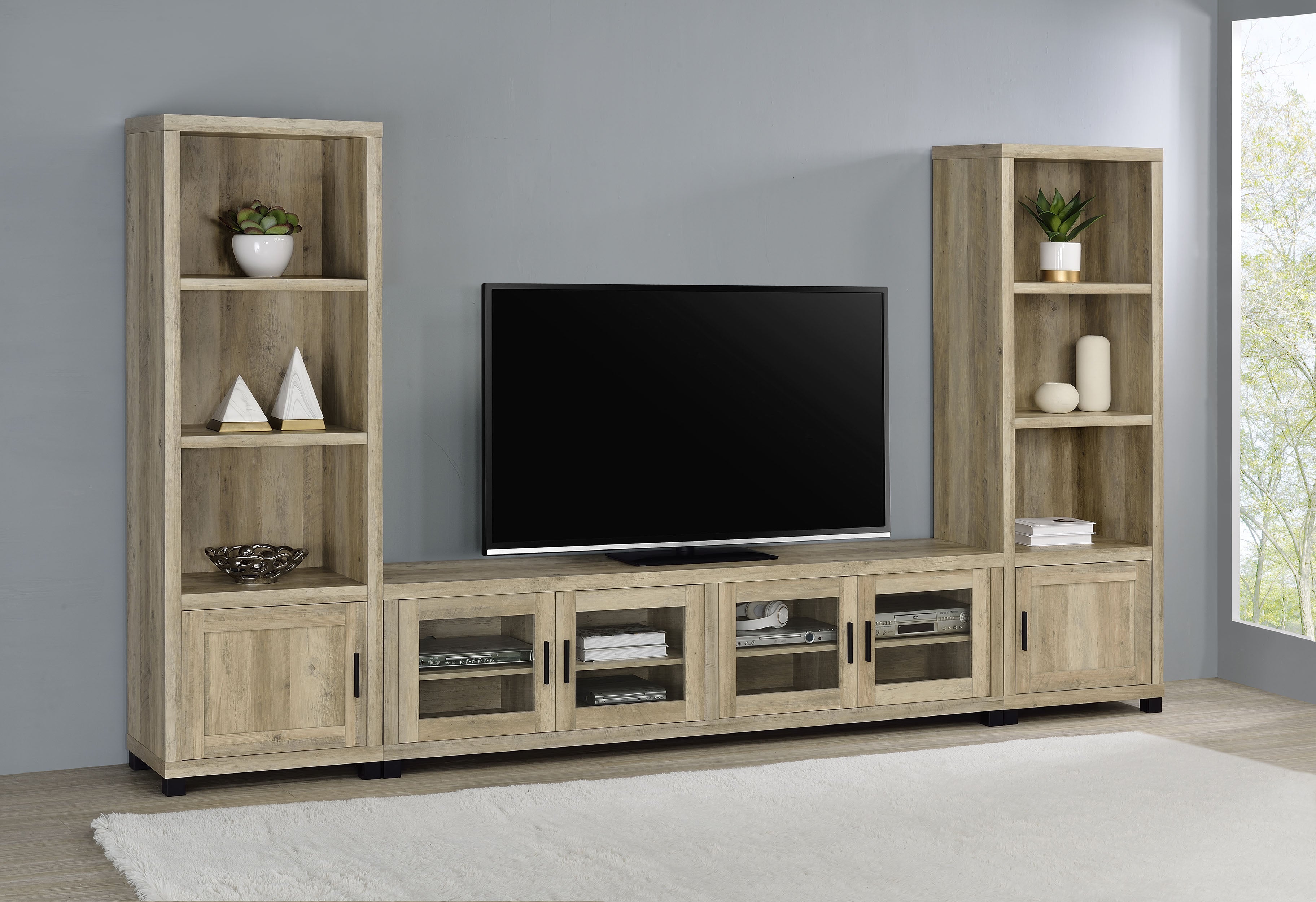 Tampa Furniture Outlet - Coaster - Sachin 3-piece 79-inch TV Entertainment Center Antique Pine - 736283-SET