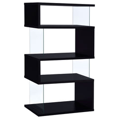 Tampa Furniture Outlet - Coaster - Emelle 63-inch 4-shelf Glass Panel Bookshelf Black - 800340