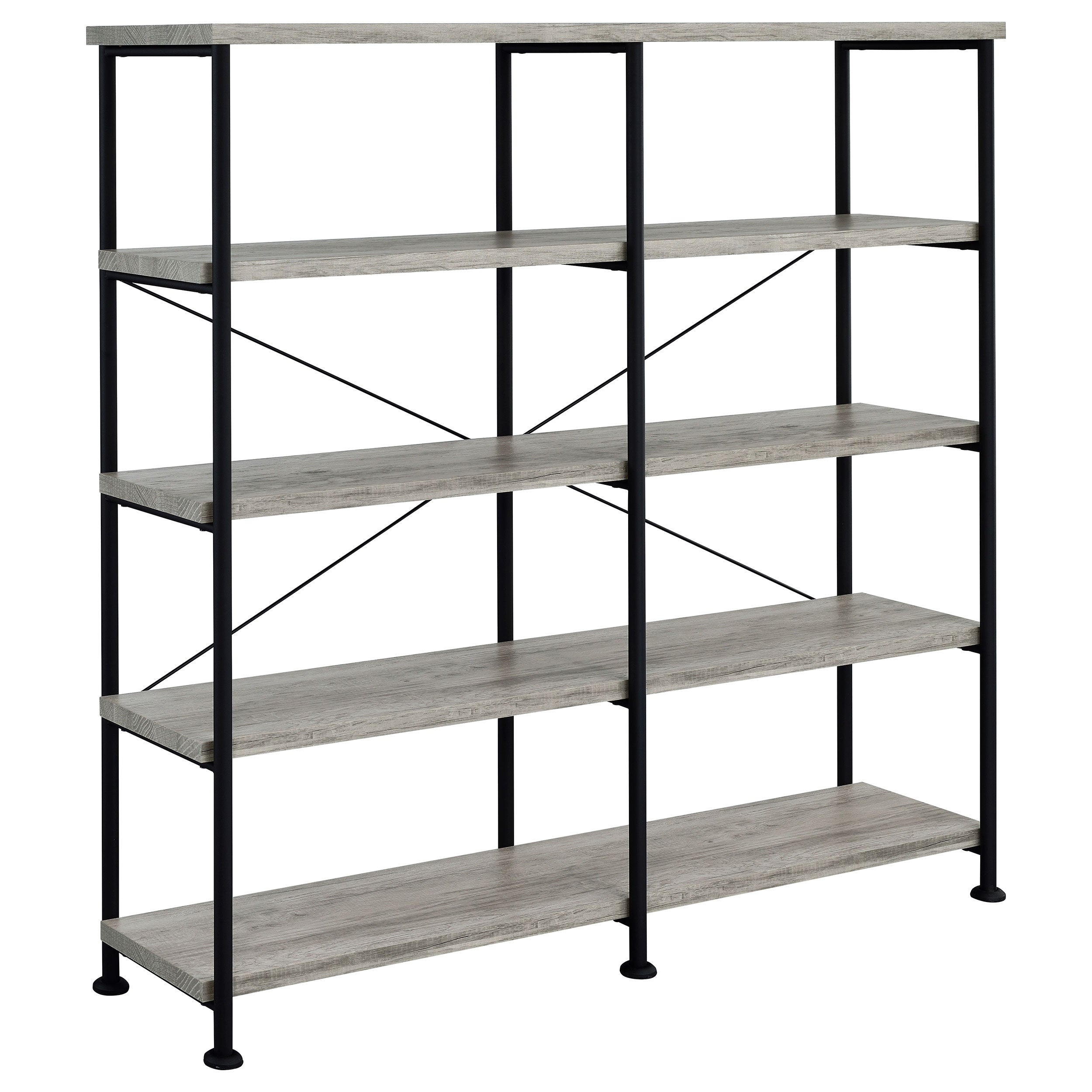 Tampa Furniture Outlet - Coaster - Analiese 63-inch 4-shelf Double Bookshelf Grey Driftwood - 801544
