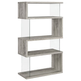 Tampa Furniture Outlet - Coaster - Emelle 63-inch 4-shelf Glass Panel Bookshelf Grey Driftwood - 802340