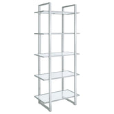 Tampa Furniture Outlet - Coaster - Hartford 79-inch 5-shelf Glass Bookshelf Chrome - 805538
