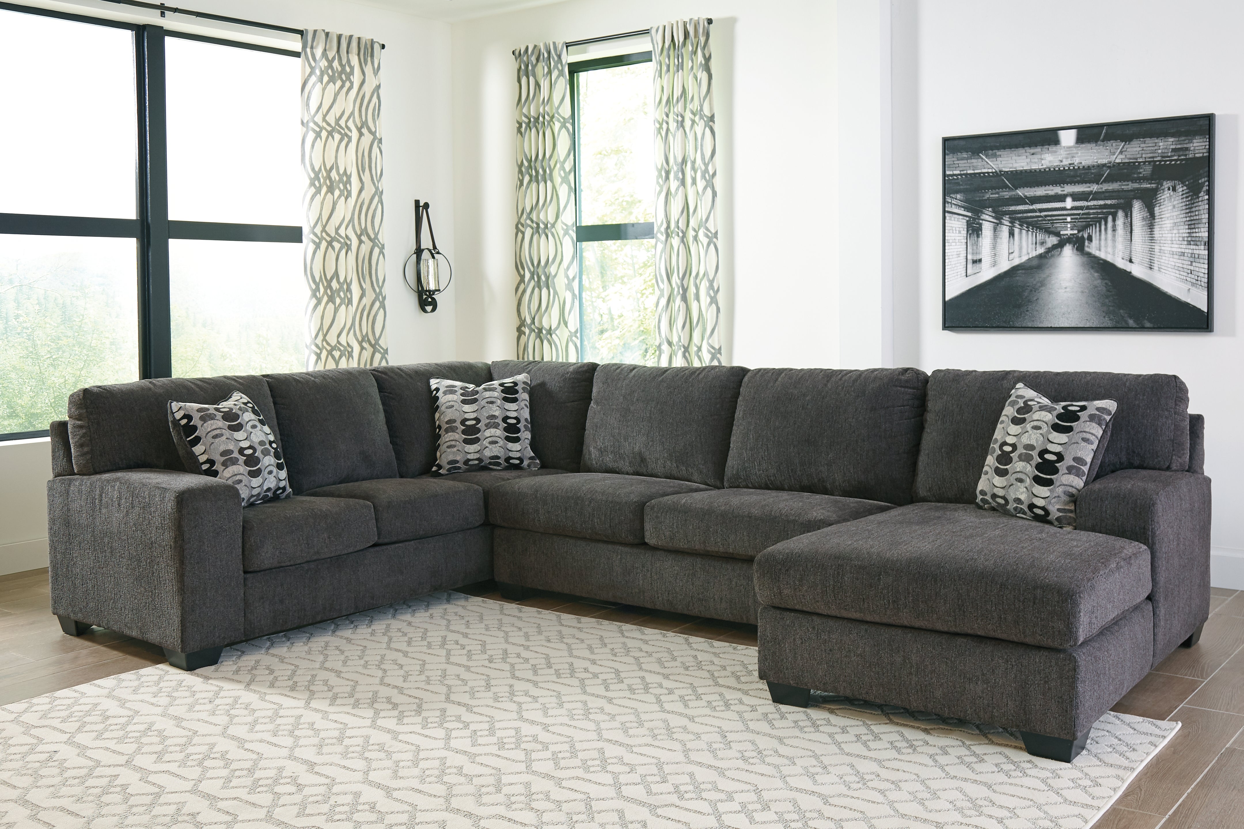 Tampa Furniture Outlet Lutz - Ashley Furniture - Ballinasloe Sectional - LAF 3-Piece Sectional with Chaise / Smoke - 80703S2