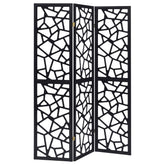 Tampa Furniture Outlet - Coaster - Nailan 3-Panel Room Divider Folding Screen Black Open Mosaic - 900092