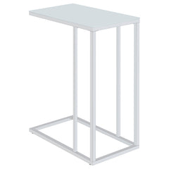 Tampa Furniture Outlet - Coaster - Stella White Glass Top C-Shaped Sofa Side Table Chrome - 900250