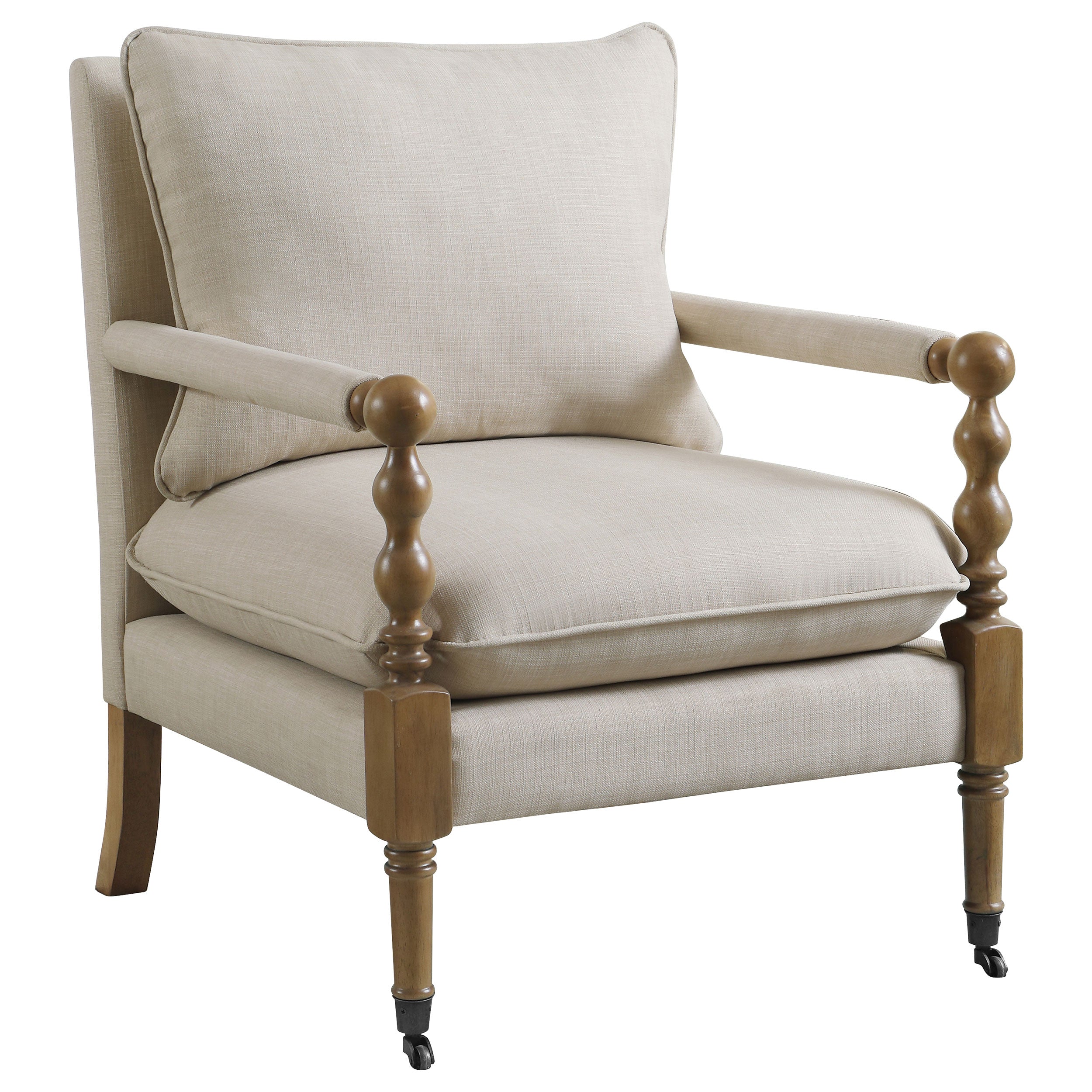 Tampa Furniture Outlet - Coaster - Dempsy Upholstered Accent Chair with Casters Beige - 903058