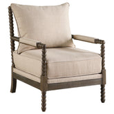 Tampa Furniture Outlet - Coaster - Blanchett Upholstered Bobbin Accent Chair Beige and Distressed Brown - 905362