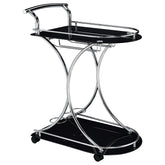 Tampa Furniture Outlet - Coaster - Elfman 2-tier Glass Shelf Metal Bar Cart Black and Chrome - 910001
