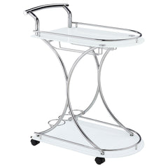Tampa Furniture Outlet - Coaster - Elfman 2-tier Glass Shelf Metal Bar Cart White and Chrome - 910002