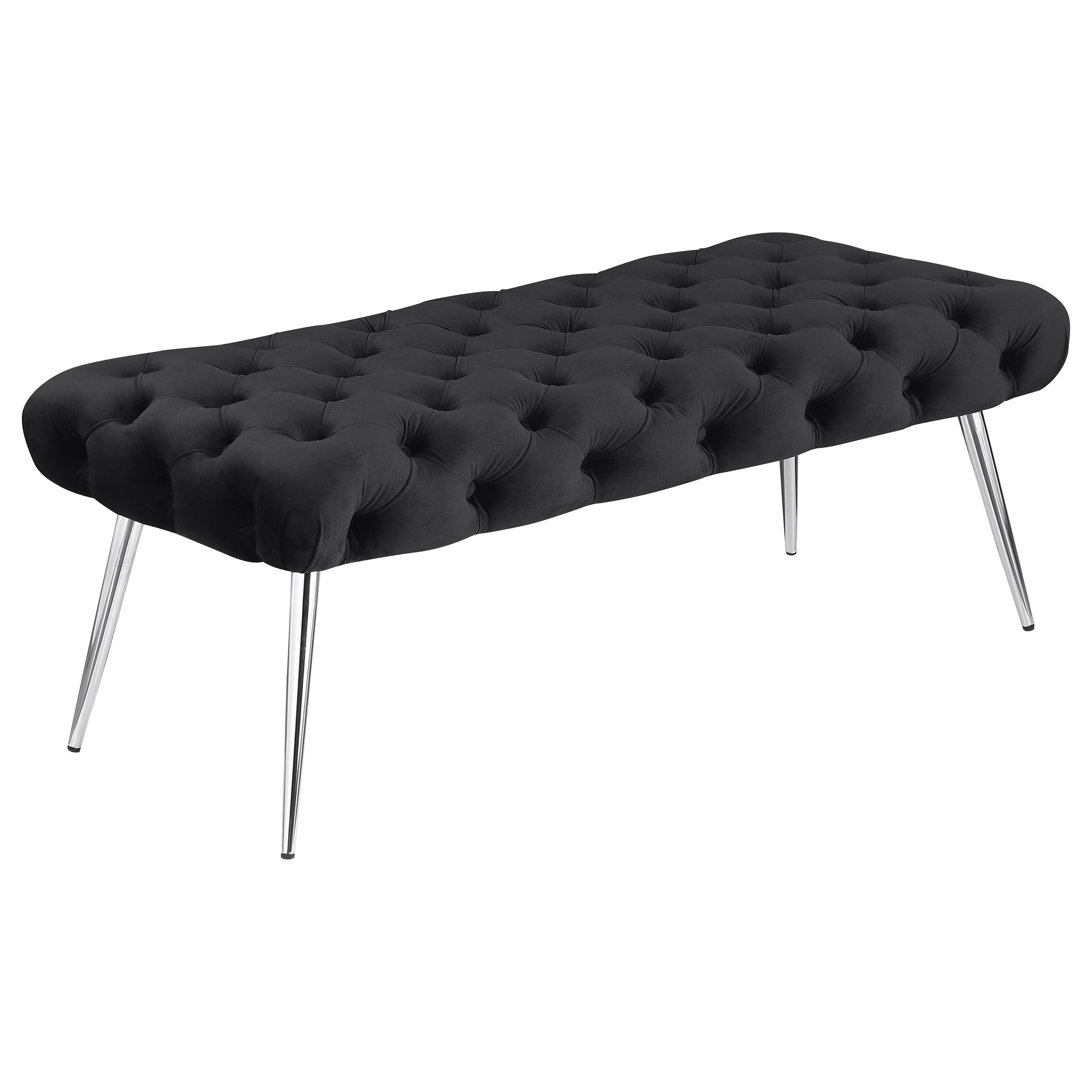Tampa Furniture Outlet - Coaster - Ella Upholstered Tufted Bench Stainless Steel Legs Black - 910333