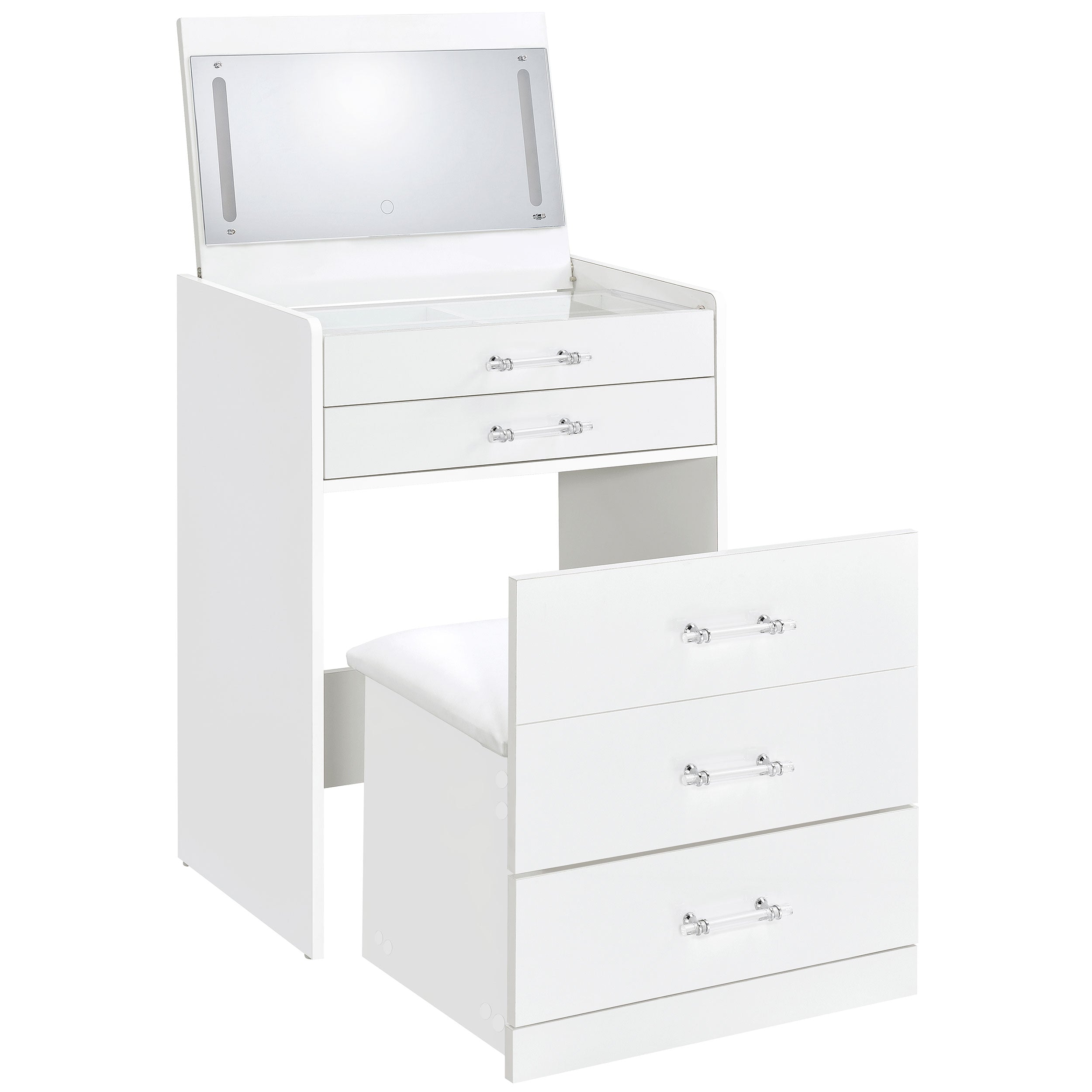 Tampa Furniture Outlet - Coaster - Danbury 3-drawer Makeup Vanity & Stool Set White High Gloss - 930208