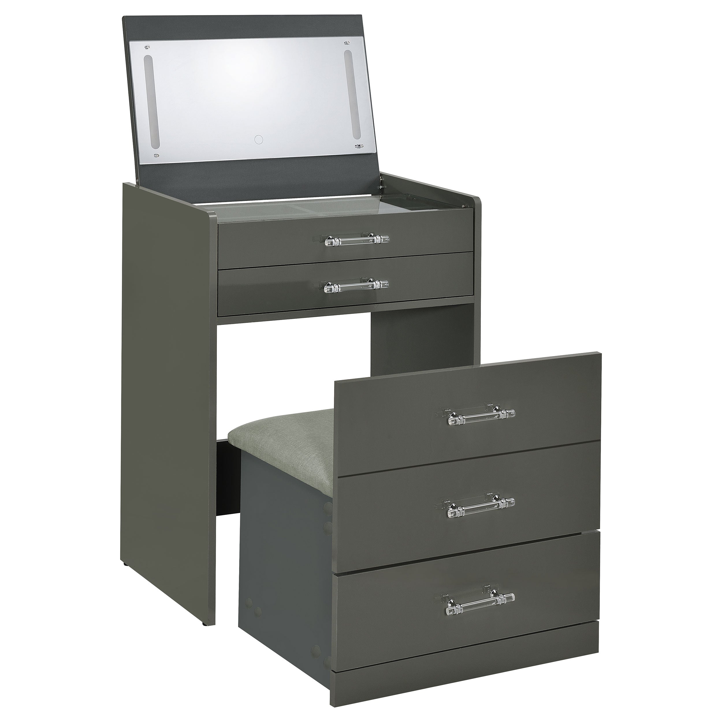 Tampa Furniture Outlet - Coaster - Danbury 3-drawer Makeup Vanity & Stool Set Grey High Gloss - 930210